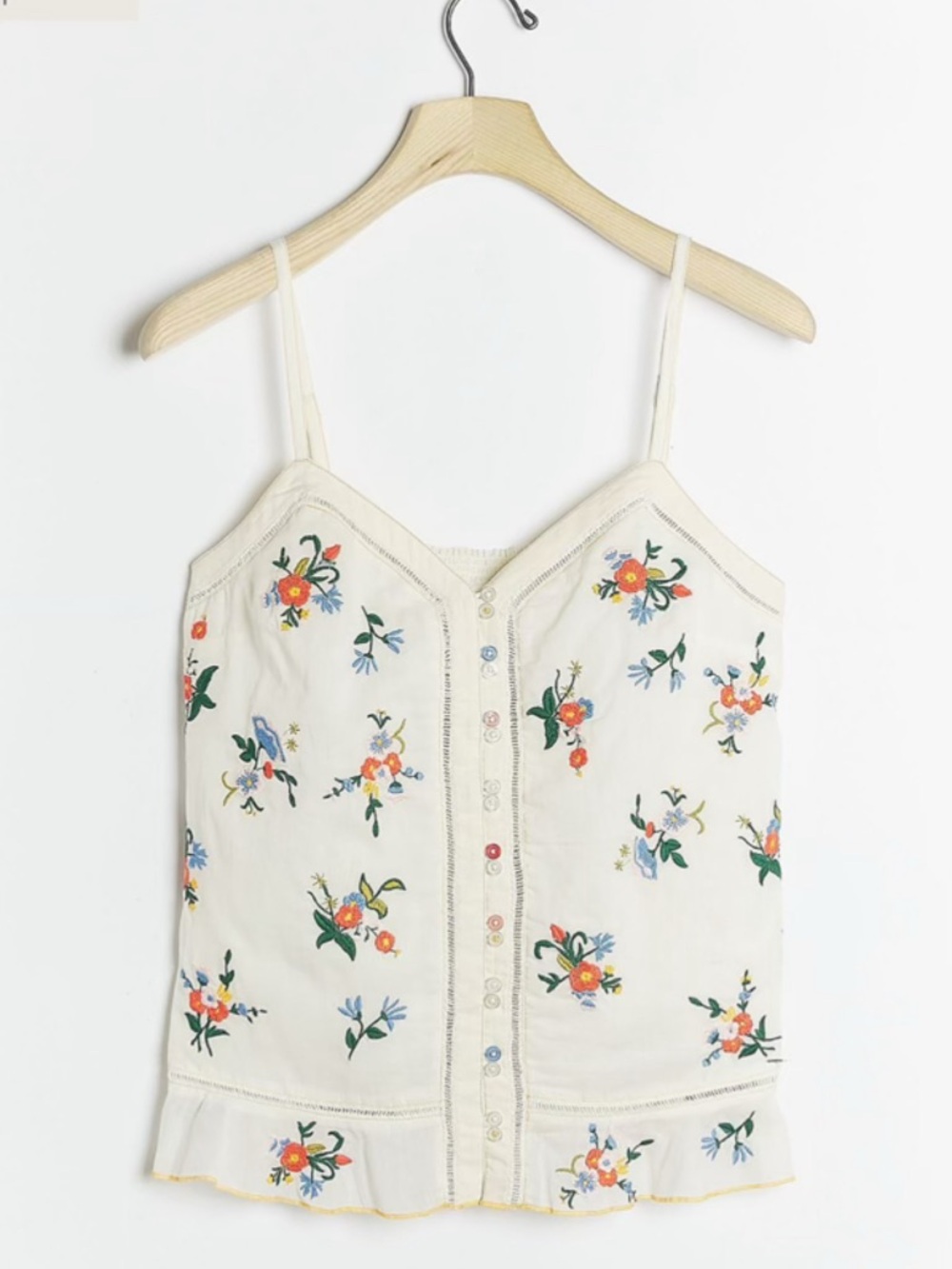 Anthropologie Cream Floral Embroidered Camisole